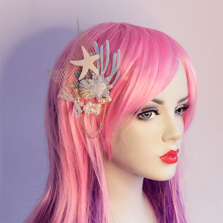 Mermaid Shell and Pearl Hair Clip