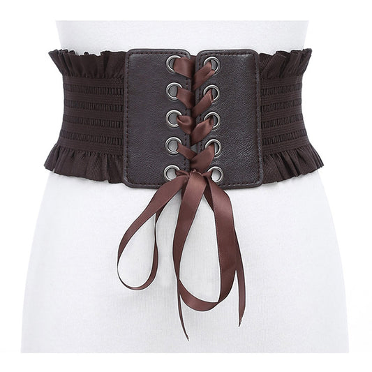 Ruffled elastic corset belt dark brown