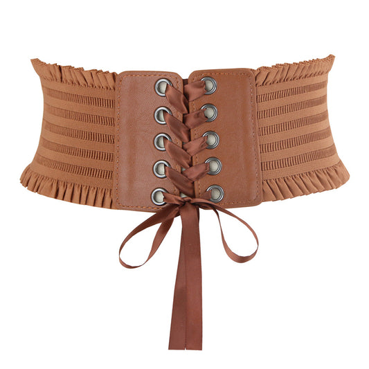 Ruffled elastic corset belt tan