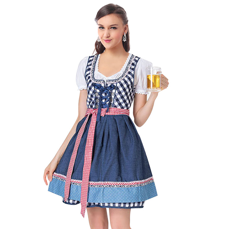 Deluxe Navy Checked Dirndl with Apron OCW66