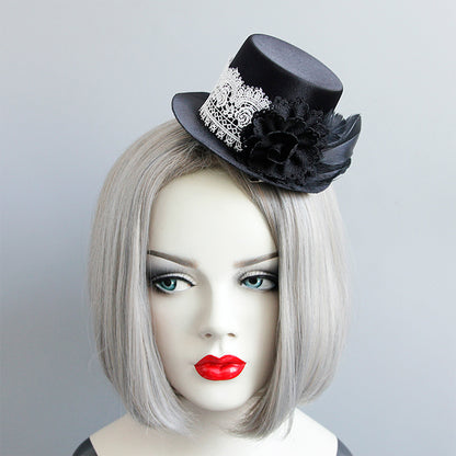 Black Satin and Lace Mini Top Hat