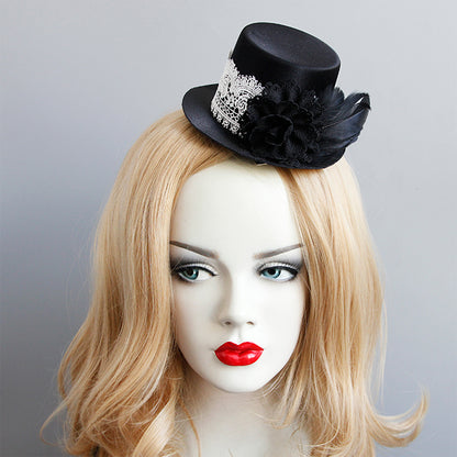 Black Satin and Lace Mini Top Hat