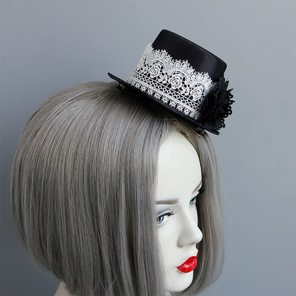 Black Satin and Lace Mini Top Hat