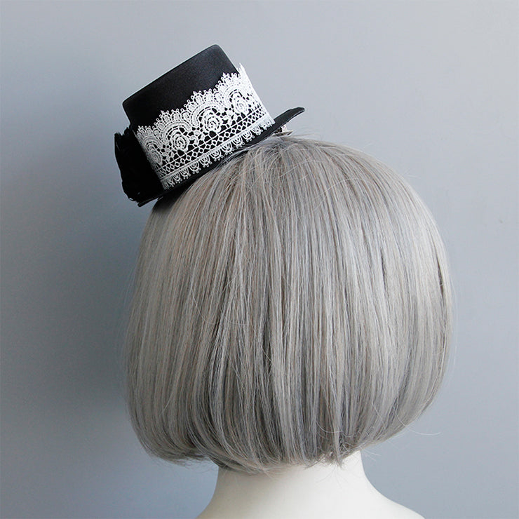 Black Satin and Lace Mini Top Hat