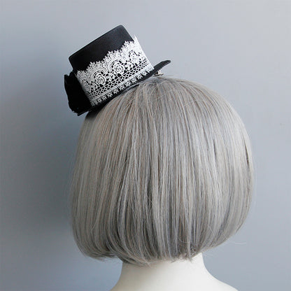 Black Satin and Lace Mini Top Hat