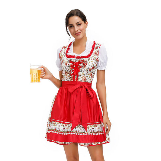 Red Flirty Floral Bavarian Beer Maid OCW122