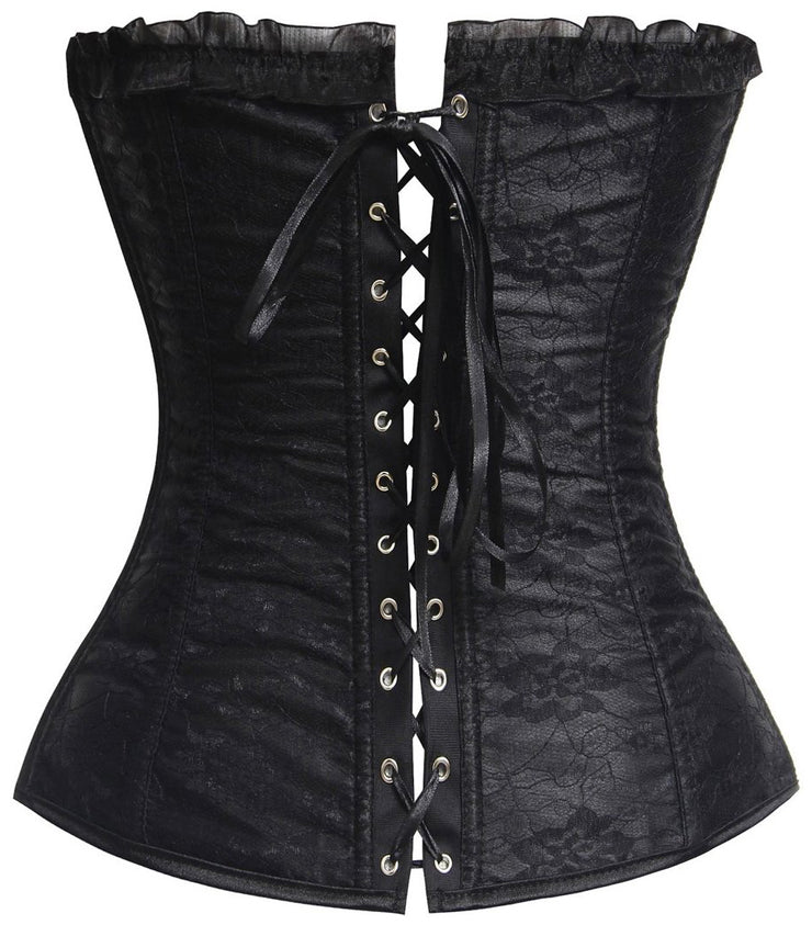 Black Lace-Up Front Overbust Corset