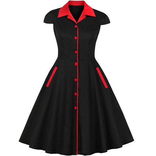 50's Styled Black and Red Swing Dress