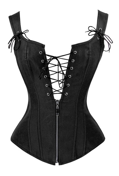 Black Suede Strappy Corset with Zip