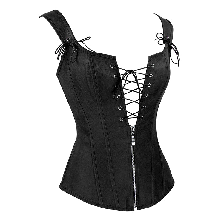 Black Suede Strappy Corset with Zip