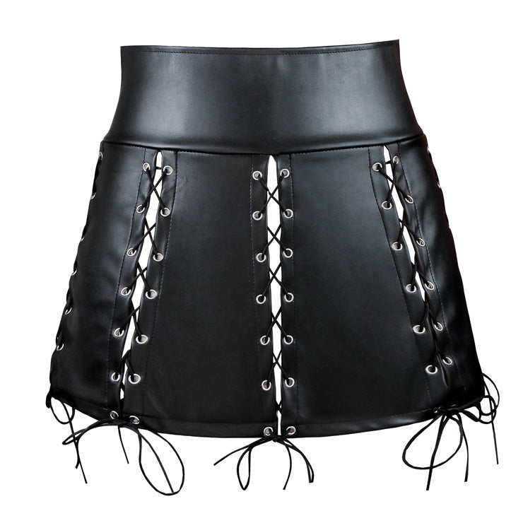 Sexy Lace-Up Pleather Skirt