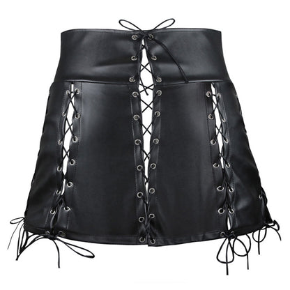 Sexy Lace-Up Pleather Skirt