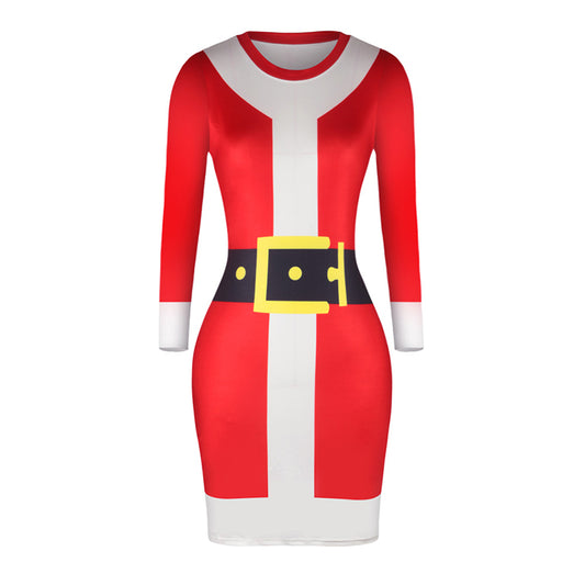 Printed Santa Bodycon Dress