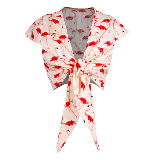 Pink Flamingo Tie Crop Top