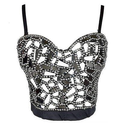 Sexy Silver-Gray Sequins And Beads Bustier Crop Top
