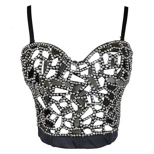 Sexy Silver Grey Sequins And Beads Bustier Crop Top