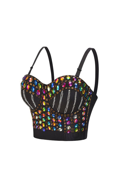 Multi-Coloured Jewelled Bralette with Chains