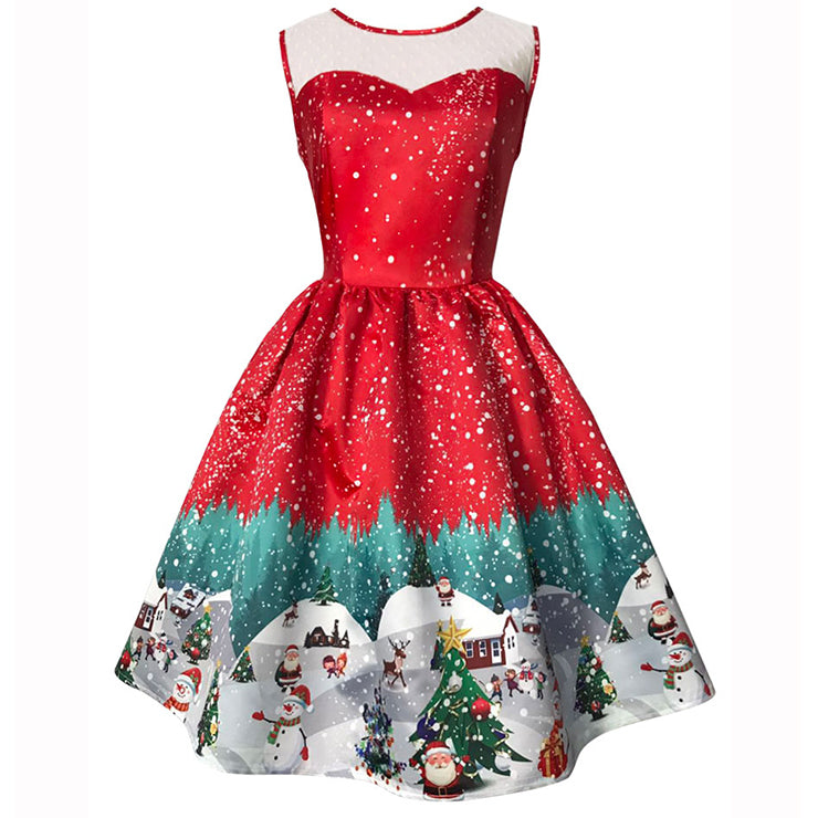 Red Printed Christmas Dress