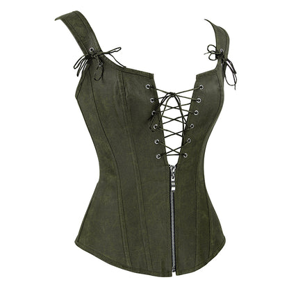Olive Strappy Corset With Zip