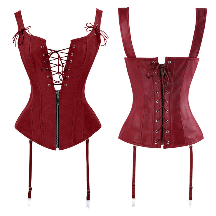 Burgundy Strappy Corset With Zip