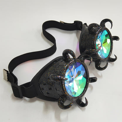 Black Kaleidoscope Goggles with Curved Spikes