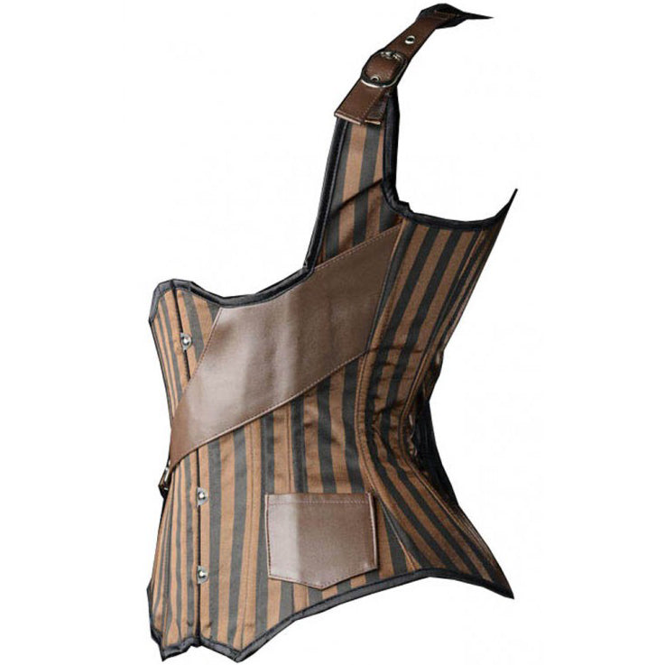 Brown & Black Striped Corset Underbust Vest