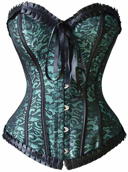Green Lace Overlay Overbust Corset
