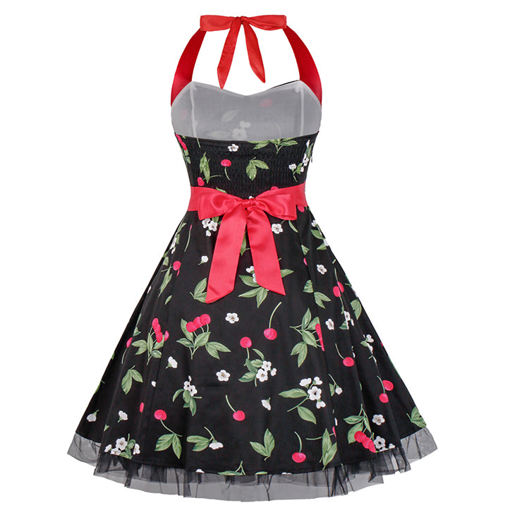 Black Halterneck Cherry 50's Dress
