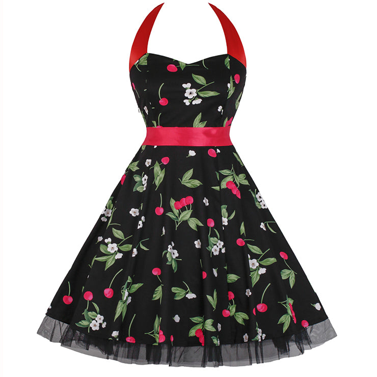 Black Halterneck Cherry 50's Dress