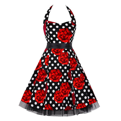 Black Halterneck Roses 50's Dress