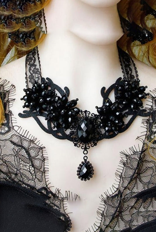 Black Victorian Gem Necklace (E)