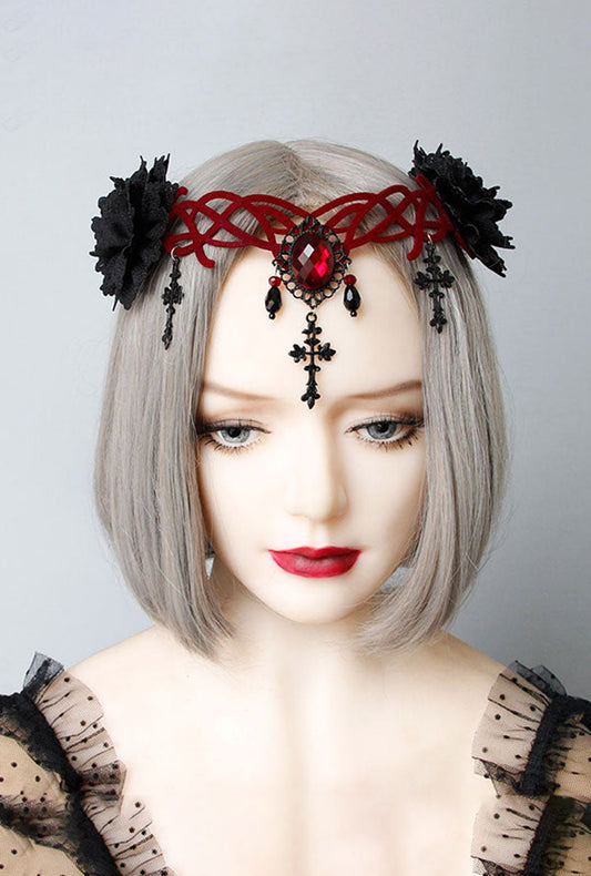 Black Gothic Red Gem Hair Ornament