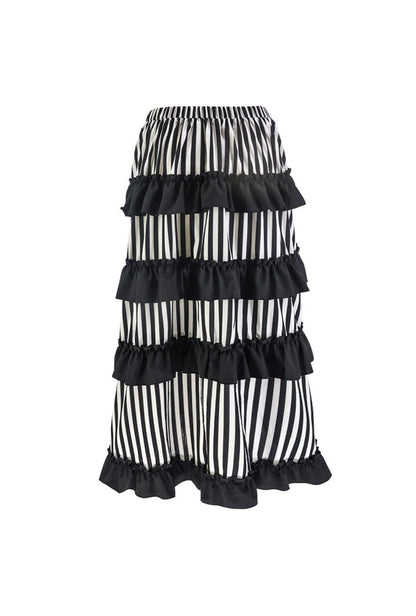 Black & White Stripe High-Low Steampunk Skirt