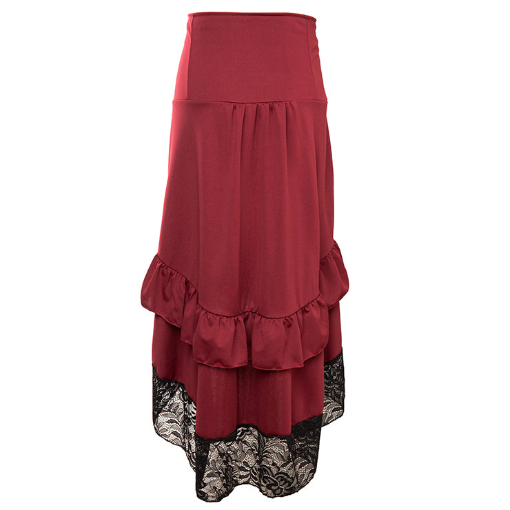 Red & Black Lace Steampunk Skirt