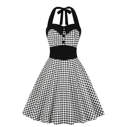 Vintage Black and White Checked Halter Dress