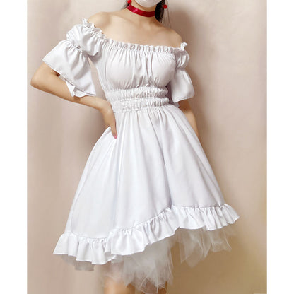 White Ruffled High Low Dress
