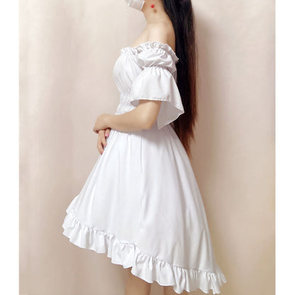 White Ruffled High Low Dress