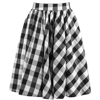 1950s Black and White Plaid Circle Skirt