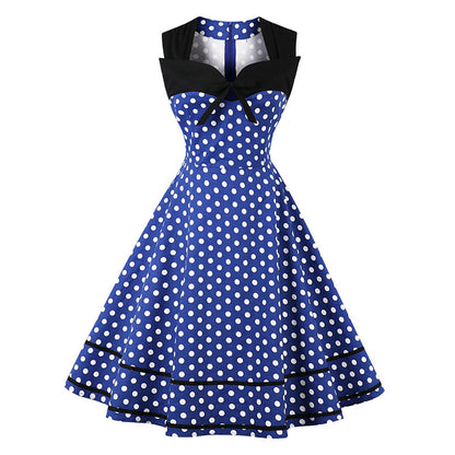 Royal Blue Retro Polka Dot Dress