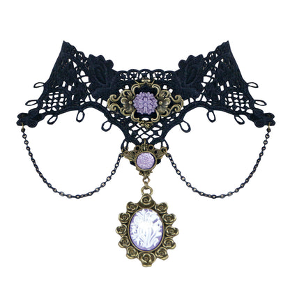 Black Lace Lilac Pendant Choker (C)