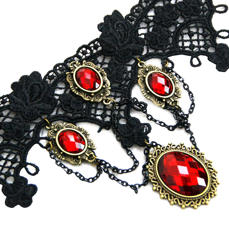 Black Victorian Red Jewel Choker (A)