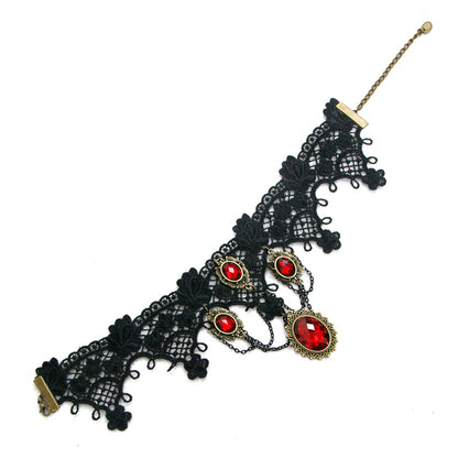 Black Victorian Red Jewel Choker (A)