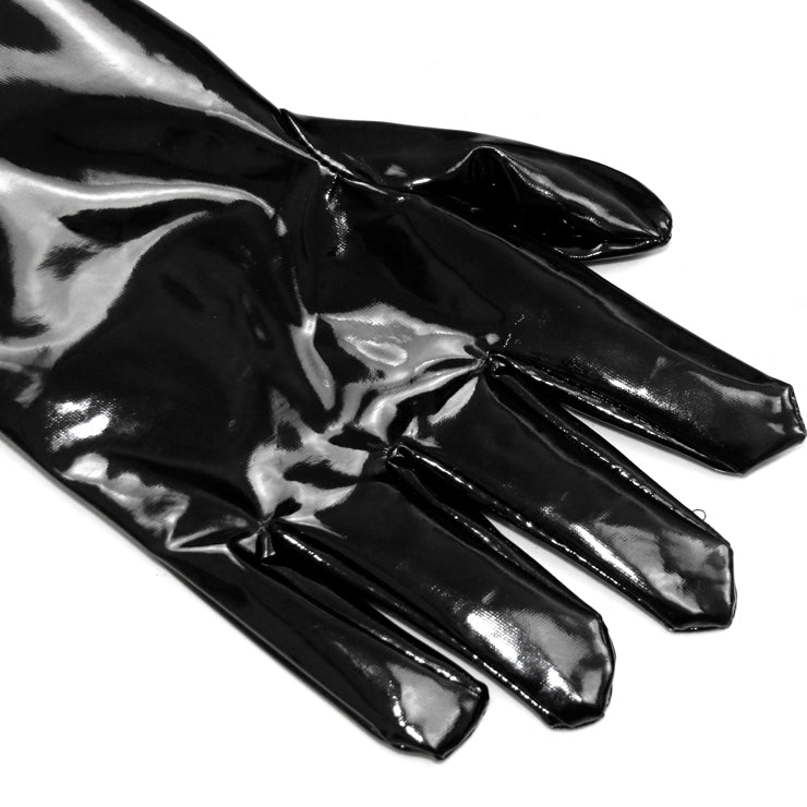 Extra Long Black Wet Look Gloves