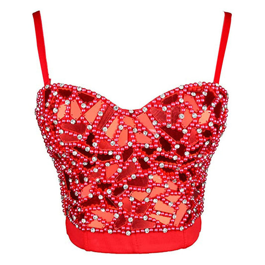 Sexy Red Sequins And Beads Bustier Crop Top