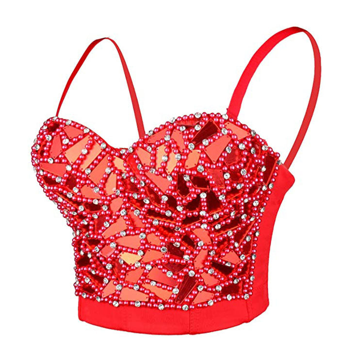 Sexy Red Sequins And Beads Bustier Crop Top