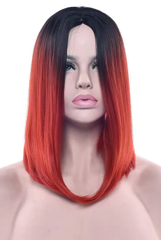 Ombre Red Straight Medium Length Wig