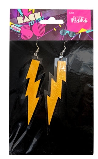 Orange Glitter Neon Lightning Bolt Earrings