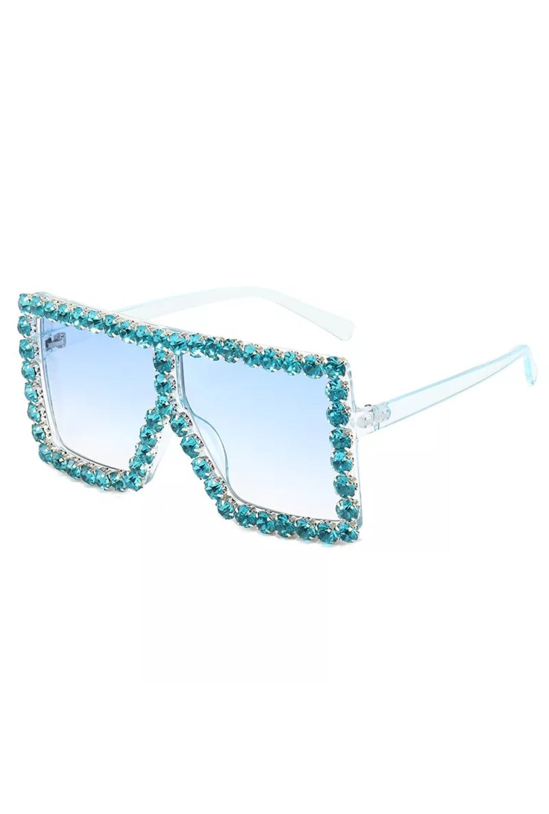 Fashion Light Blue Rhinestone Frame Glasses