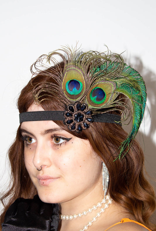 Peacock Feather Flower Gatsby Headband
