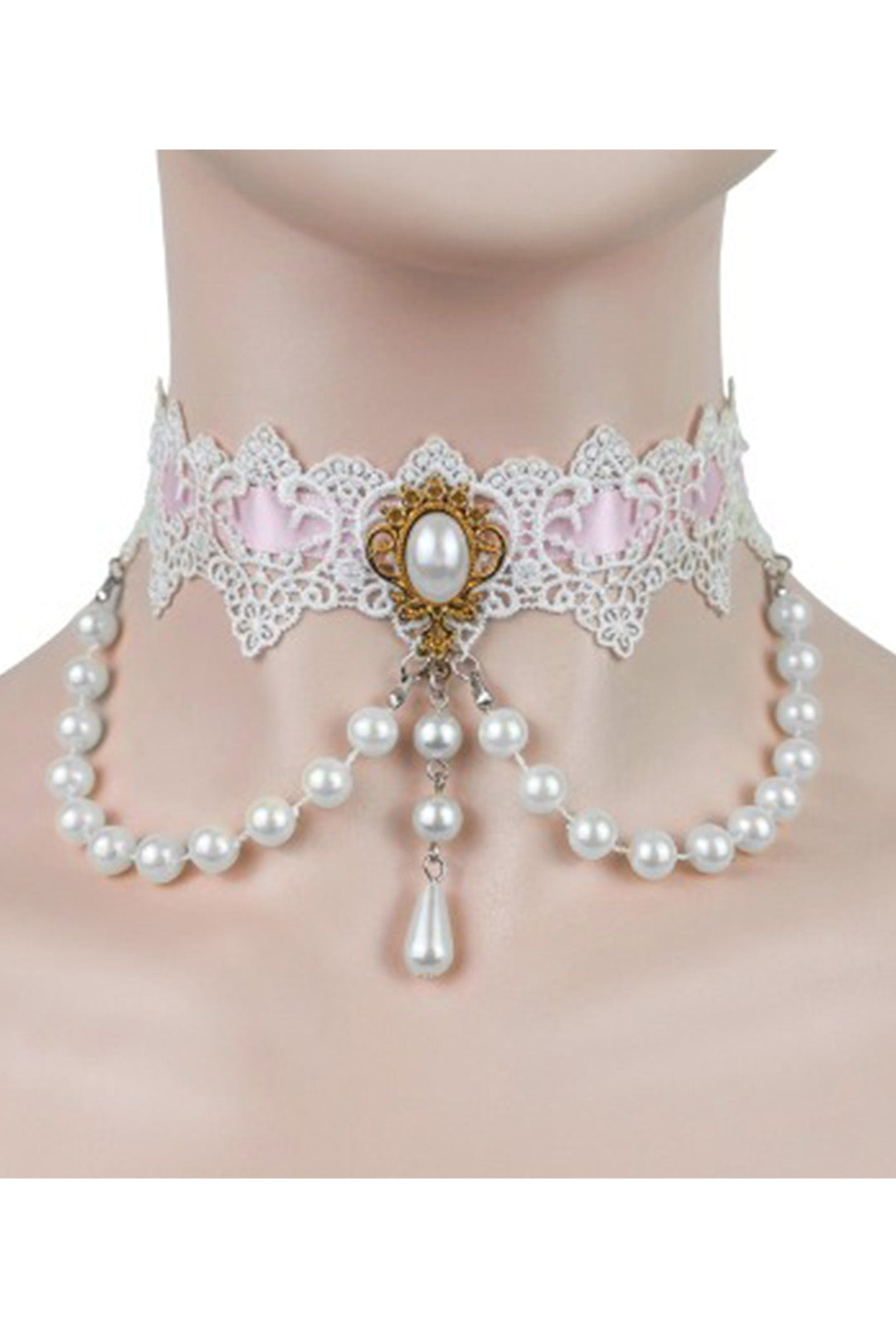 Victorian White & Pink Pearl Choker